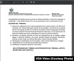 Auto del Tribunal Provincial de Villa Clara donde se dispone la celebración de la apelación a la sentencia.