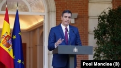 El presidente del gobierno español, Pedro Sánchez, anuncia su gabinete, en el Palacio de la Moncloa, Madrid, este lunes, 20 de noviembre de 2023. (Foto: Pool Moncloa)