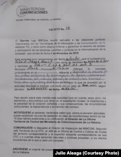 Acta de aplicación de la multa a Aleaga Pesant bajo el Decreto 370