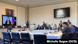 La candidata opositora venezolana, María Corina Machado, participa de forma virtual en una mesa redonda del Subcomité del Hemisferio Occidental de la Cámara de Representantes de EEUU. 7 de febrero del 2024.