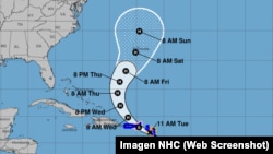 Cono de proyección de la tormenta tropical Ernesto