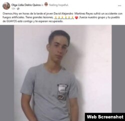 Post en Facebook sobre el adolescente herido en la explosión pirotécnica en Guayos, Cabaiguán.