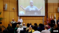 El expresidente de Polonia, Lech Walesa, en una conferencia en la Universidad Internacional de la Florida. 