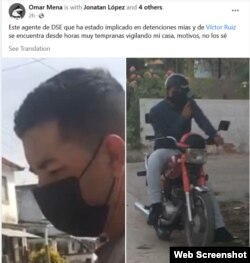 Post de Omar Mena, denunciando la vigilancia a la que es sometido por parte de la policía política. (Facebook)