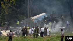 Escena del accidente de la nave de Cubana de Aviación que se estrelló en La Habana el 18 de mayo de 2018. 