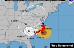 Trayectoria de Florence según pronóstico de las 2:00 pm del jueves. (NHC)