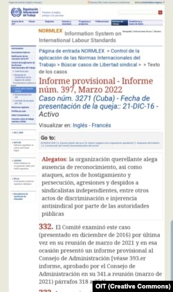 Un documento sobre la querella de la Asociación Sindical Independiente de Cuba en la OIT.