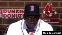 Rusney Castillo, jardinero central de los Medias Rojas de Boston.