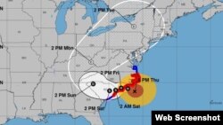 Trayectoria de Florence según pronóstico de las 5:00 pm del jueves. (NHC)