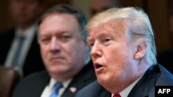 El presidente estadounidense Donald Trump (d) y el Secretario de estado Miike Pompeo durante una reunión del gabinete.