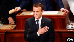 El presidente francés Enmanuel Macron en su discurso en el pleno del Congreso de EEUU.