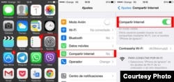 Ajustes en el iPhone para habilitar la configuración de compartir internet.