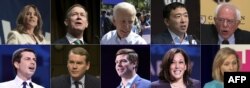 Candidatos demócratas Marianne Williamson, John Hickenlooper, Joe Biden, Andrew Yang, Sen. Bernie Sanders, Pete Buttigieg, Sen. Michael Bennet, Rep. Eric Swalwell, Sen. Kamala Harris, y Sen. Kirsten Gillibrand.