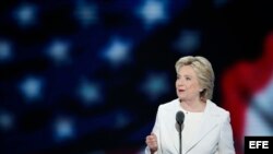 Hillary Clinton, en el último día de la Convención Demócrata en el Wells Fargo Center en Filadelfia (Estados Unidos).