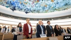 Delegados ante el Consejo de Derechos Humanos de la ONU, el 9 de octubre de 2023. (Fabrice Coffrini/AFP).