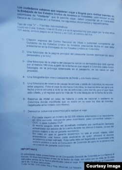 Información a cubanos divulgada por el Consulado General de Colombia.