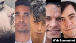 Una imagen de artistas encarcelados en el 2021 en Cuba. De izquierda a derecha: Richard Zamora aka "El Radical", Luis Manuel Otero Alcántara, Ramón López Díaz aka "El Invasor", Maykel Castillo El Osorbo y Hamlet Lavastida. (Foto tomado de Facebook).