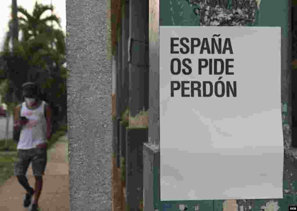 Perd&#243;n Espa&#241;ol en las calles de La Habana, obra del artista Abel Azcona