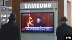 El líder norcoreano Kim Jong-un durante su discurso de Año Nuevo emitido por la televisión estatal KCTV.