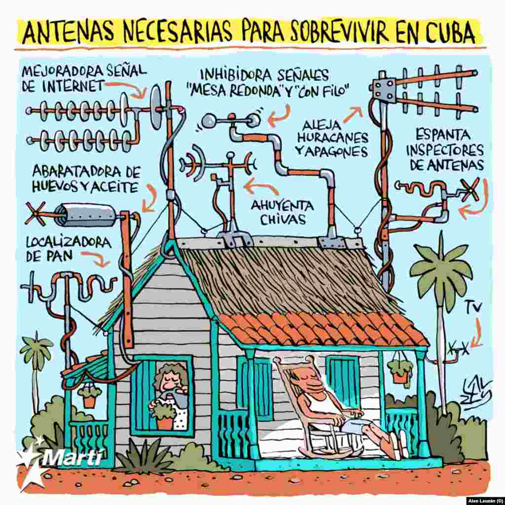 Cubanos construyen antenas artesanales.