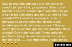 Así reaccionó la madre de Paloma el domingo al comunicado oficial del MINSAP.