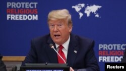 El presidente Donald Trump habla en la Reunión Global para Proteger la Libertad Religiosa.