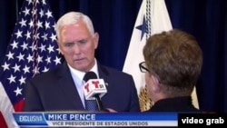 El vicepresidente de EE.UU., MIke Pence, habla en Miami con Marilys Llanos de Telemundo 51.