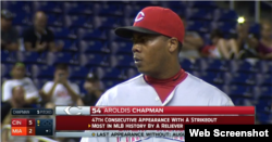 El zurdo cubano Aroldis Chapman, 104 ponches en 53 entradas.