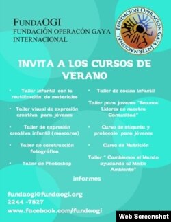 Fragmento de un cartel con los cursos de verano de FundaOgi que incluye uno sobre liderazgo comunitario.