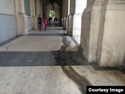 Pasillo principal del Museo de Bellas Artes. La entrada está bordeada por un río de orine (Foto del autor)