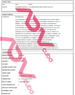 Guía de carga de mercancías de funcionarios del régimen en EEUU.