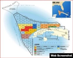 Mapa de la Zona Económica Exclusiva de Cuba en el Golfo de México.