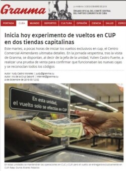 La nota del periódico Granma sobre el "experimento".