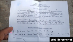 Acta de ocupación de objetos personales a Serafín Morán.