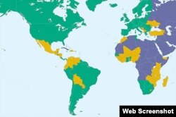 Mapa de la libertad 2016 de Freedom House . Cuba en el azul de los países no libres, el único en Las Américas.