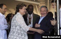 Dilma Rousseff, Raúl Castro y Marcelo Odebrecht durante inauguración del Mariel en enero de 2014 Foto: CubaDebate Ismael Francisco.