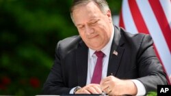 El Secretario de Estado de EEUU, Mike Pompeo. (Jure Makovec/Pool Photo via AP)