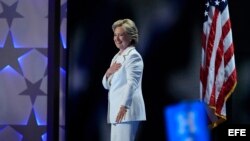 Hillary Clinton, en el último día de la Convención Demócrata en el Wells Fargo Center en Filadelfia (Estados Unidos).