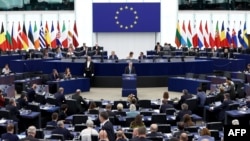 Una sesión del Parlamento Europeo el 17 de septiembre de 2024 en Estrasburgo, Francia, durante una ponencia del exprimer ministro italiano, Mario Draghi. (Photo by Frederick Florin/AFP).