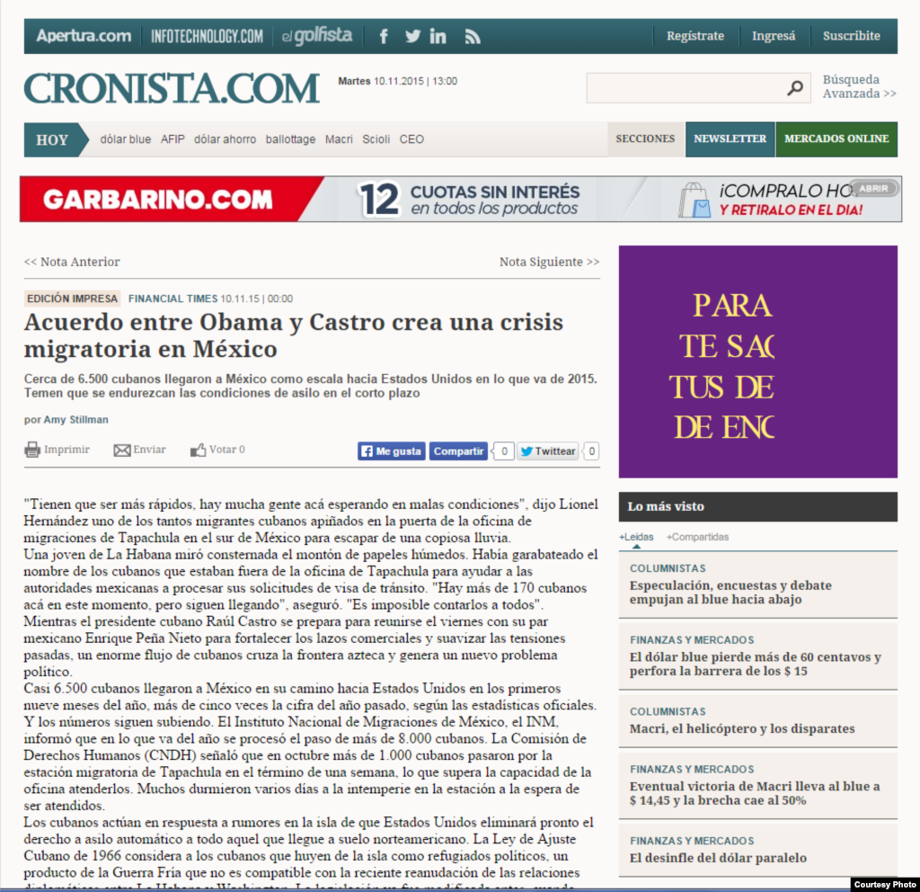 Según el Cronista, los cubanos están actuando en respuesta a rumores de que pronto Estados Unidos eliminará el derecho de asilo automático a todo aquel que llegue a suelo norteamericano.