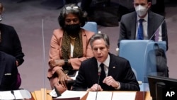 El secretario de Estado de EEUU, Antony Blinken, se dirige al pleno del Consejo de Seguridad de ONU. (AP/Richard Drew)