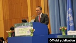 Arreaza en el 62 periodo de sesiones de la Comisión de Estupefacientes de la ONU en Viena. Tomado de la Cancillería de Venezuela.