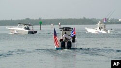 La flotilla partió rumbo a Cuba el 23 de julio de 2021. AP Photo/Wilfredo Lee