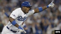 El jardinero derecho de los Dodgers de Los Ángeles, el cubano Yasiel Puig.